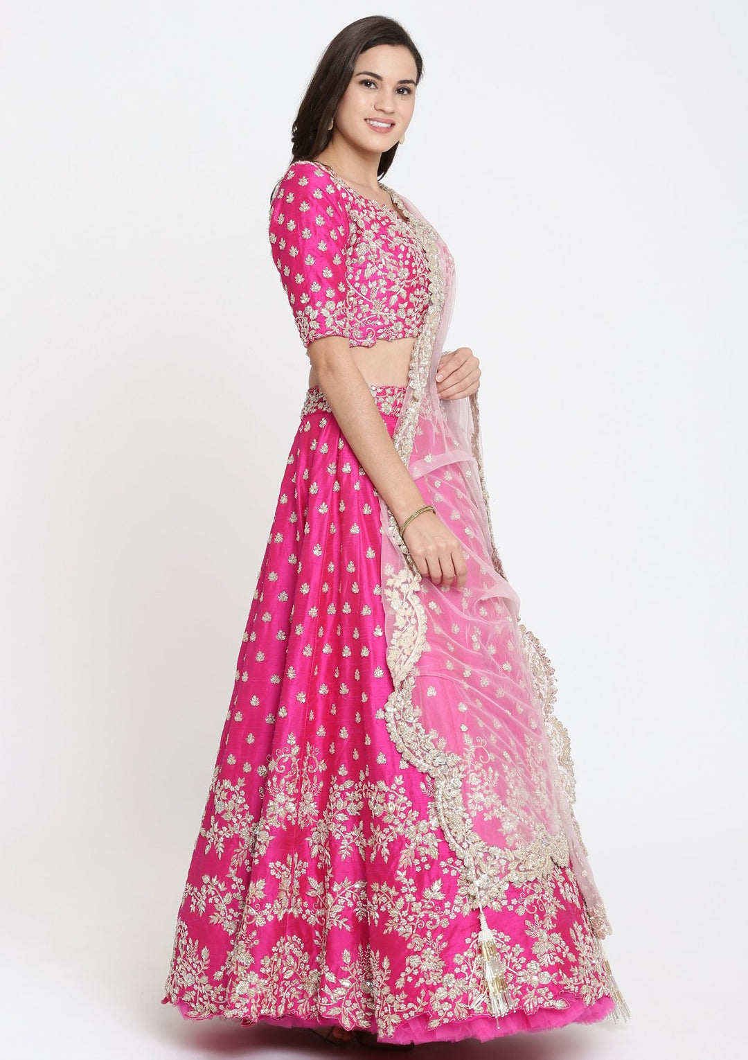 Magenta Zardozi Raw Silk Designer Lehenga-Koskii