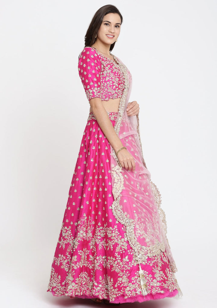Magenta Zardozi Raw Silk Designer Lehenga-Koskii