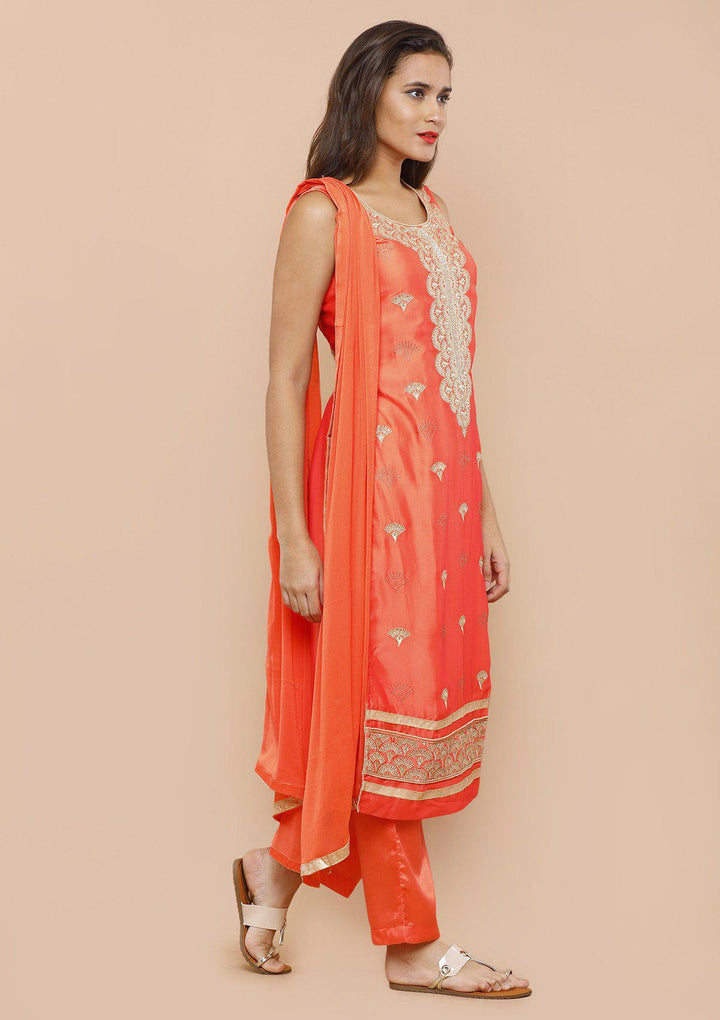 Orange Zari Work Designer Salwar Suit-Koskii