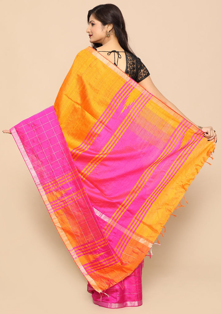 Orange and Magenta Handmade Saree-Koskii