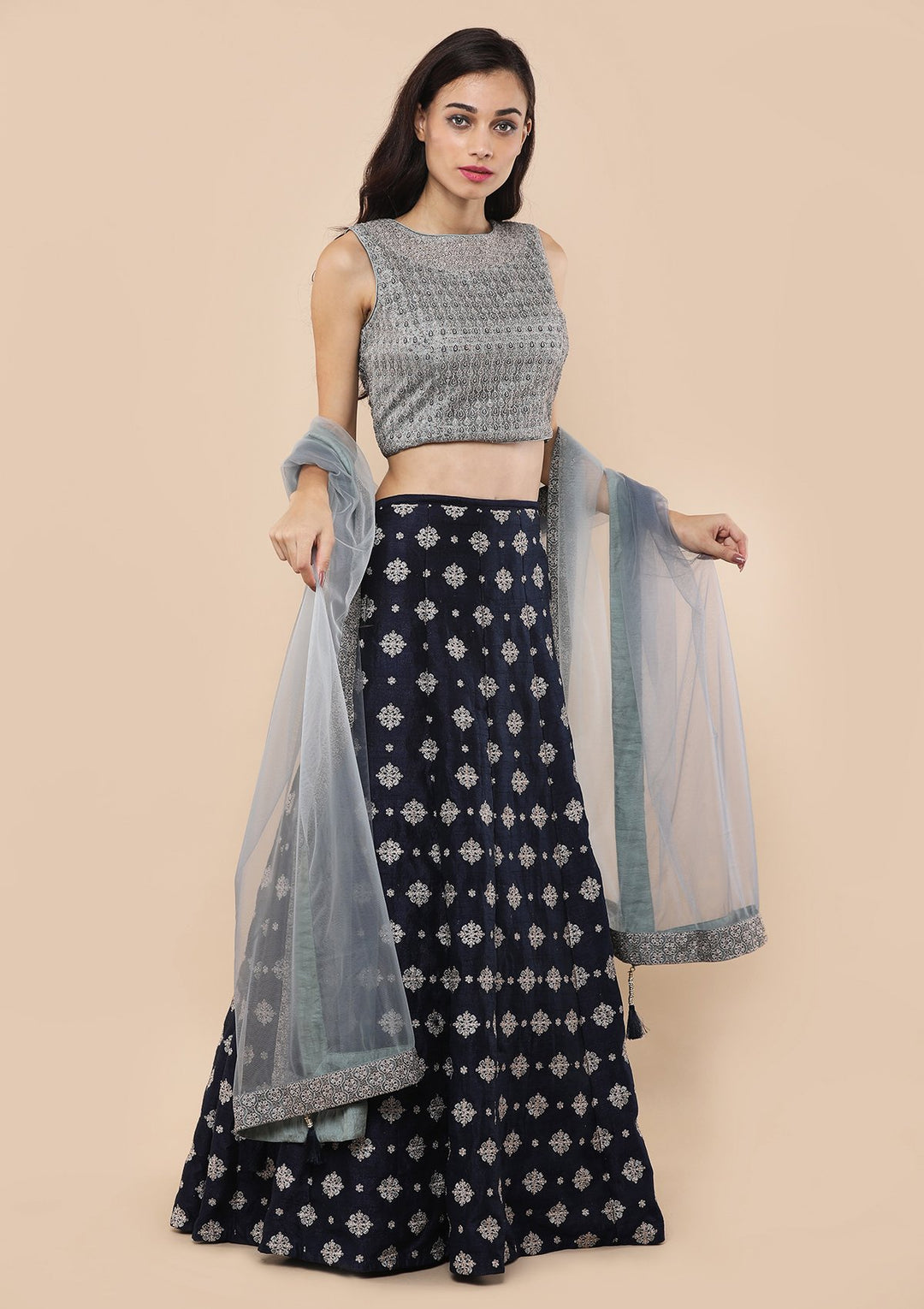 Koskii Navy Blue Bridal Lehenga-Koskii