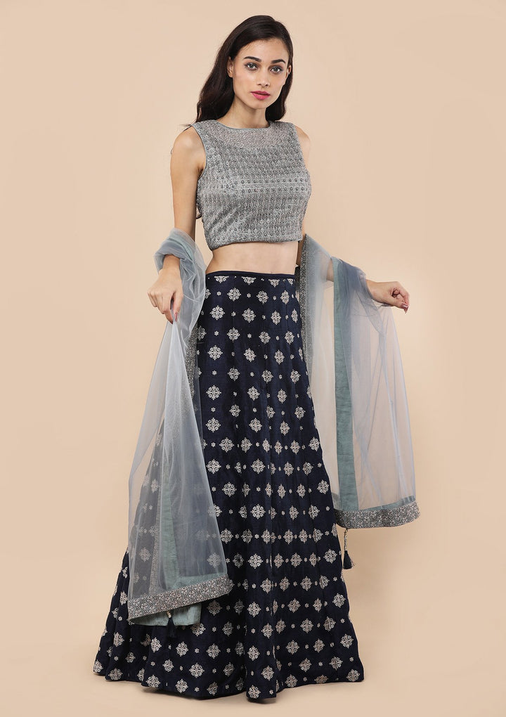 Koskii Navy Blue Bridal Lehenga-Koskii