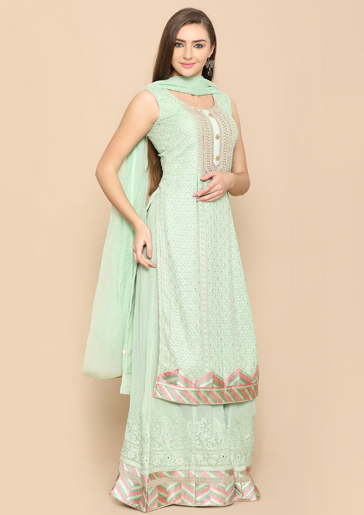 Pista Green Thread Work Designer Salwar Suit-Koskii
