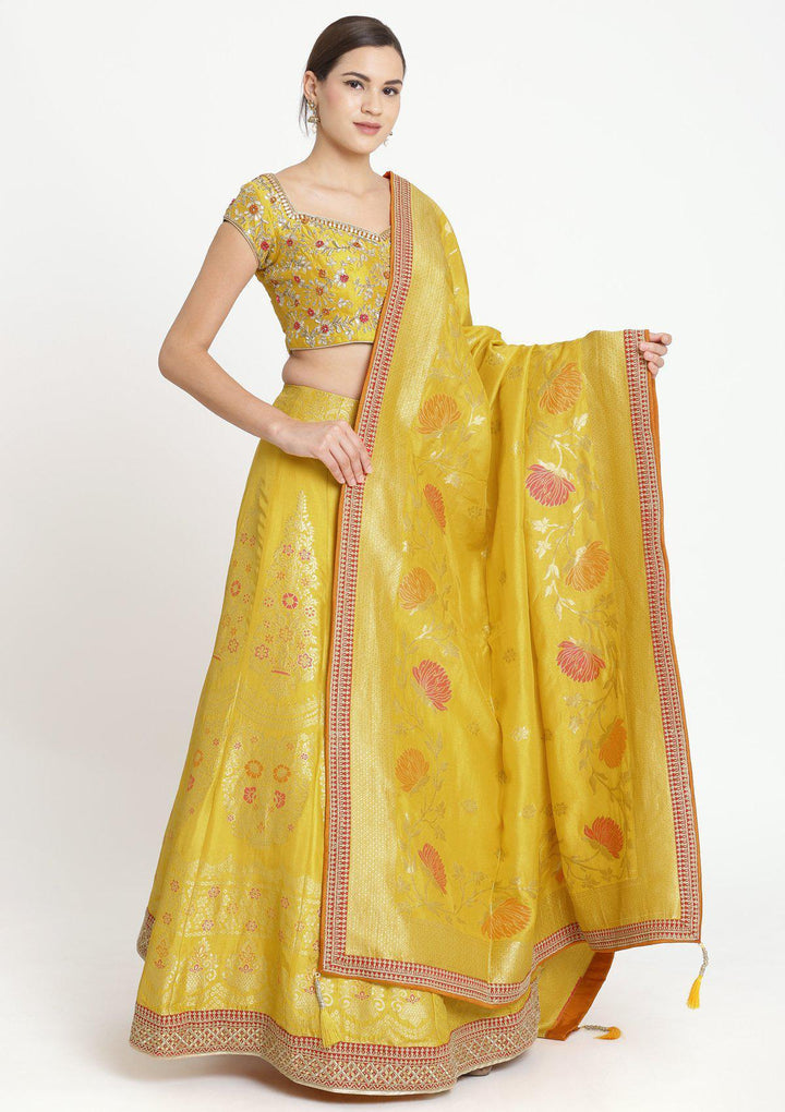 Yellow Gotapatti Brocade Designer Lehenga-Koskii