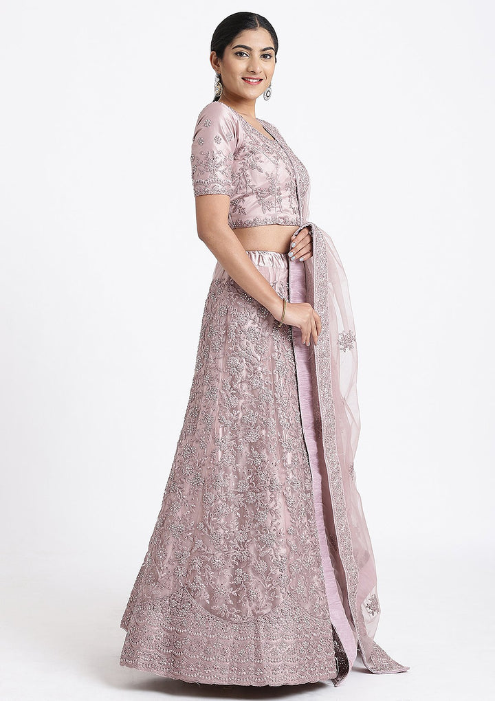 Lavender Stone Work Net Designer Lehenga-Koskii
