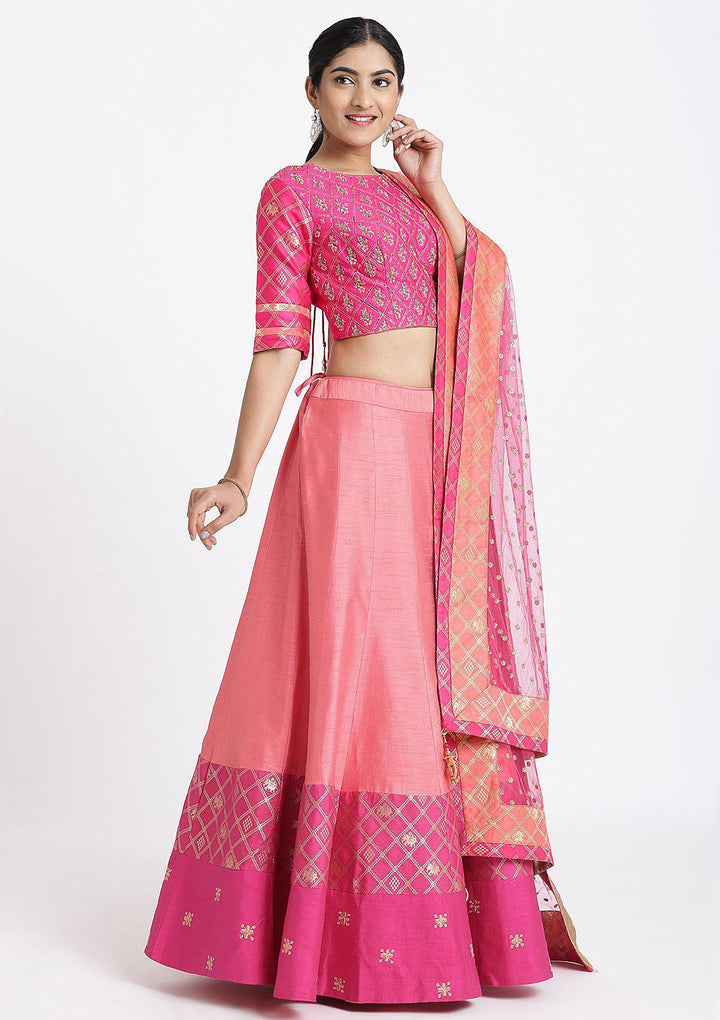 Peach Zardozi Rawsilk Designer Lehenga-Koskii