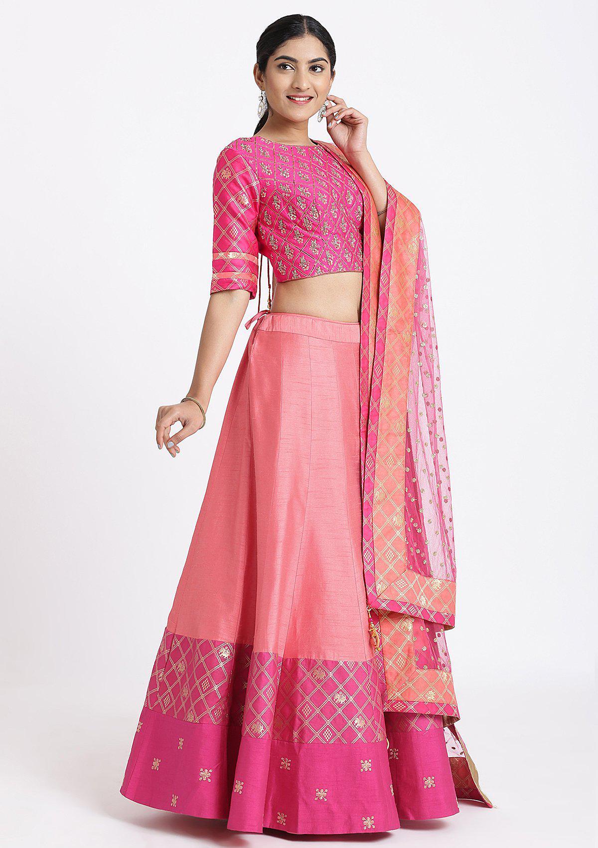 Peach Zardozi Rawsilk Designer Lehenga-Koskii