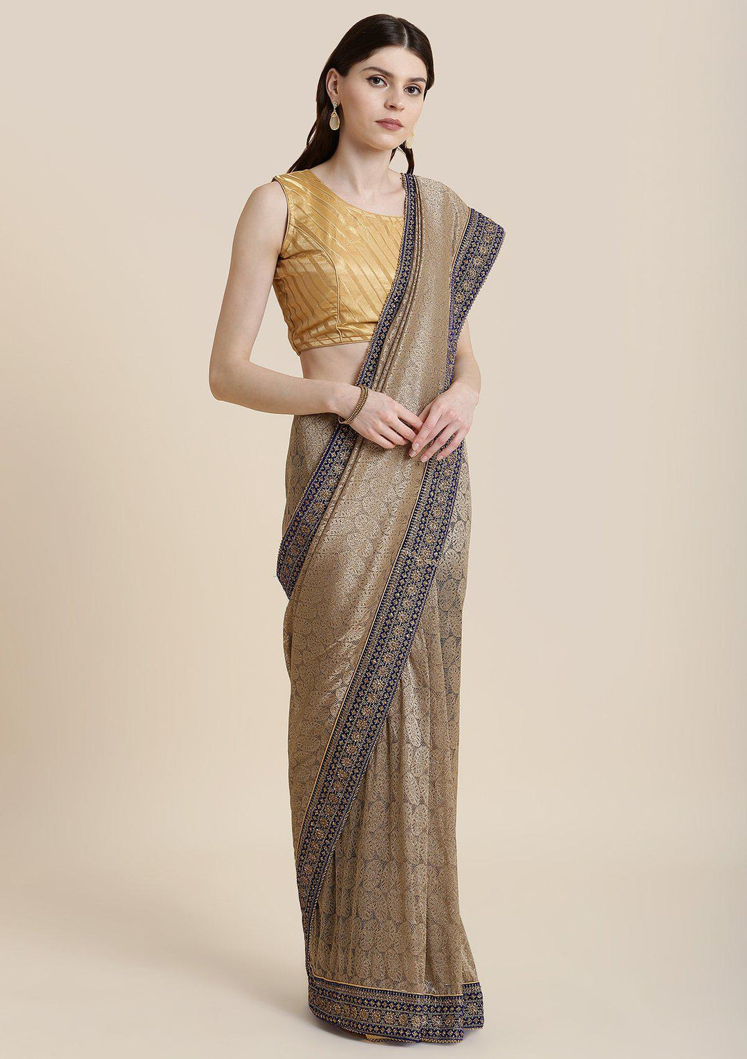 Gold Zariwork Net Designer Saree-Koskii