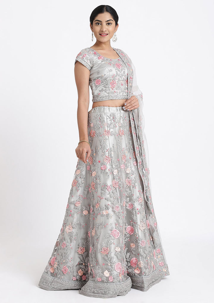 Silver Threadwork Net Designer Lehenga-Koskii