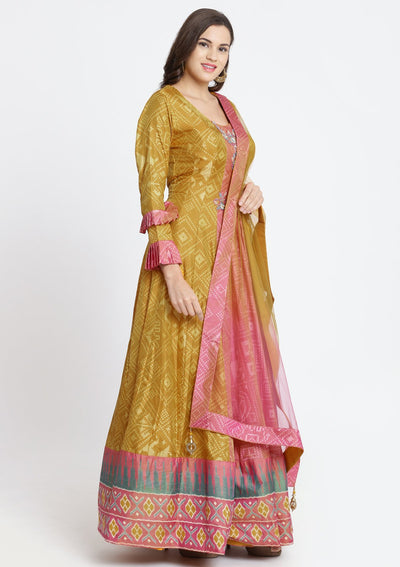 Pink Printed Art Silk Designer Gown-Koskii