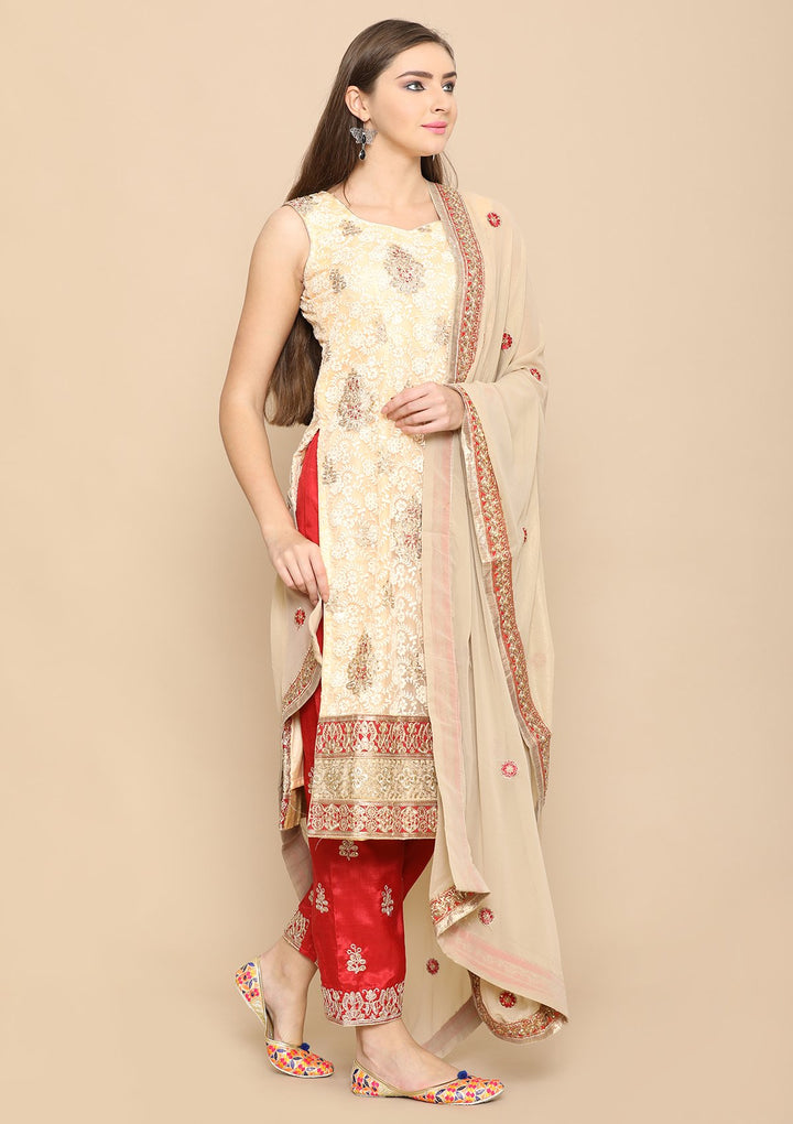 red and beige designer salwar suit-Koskii