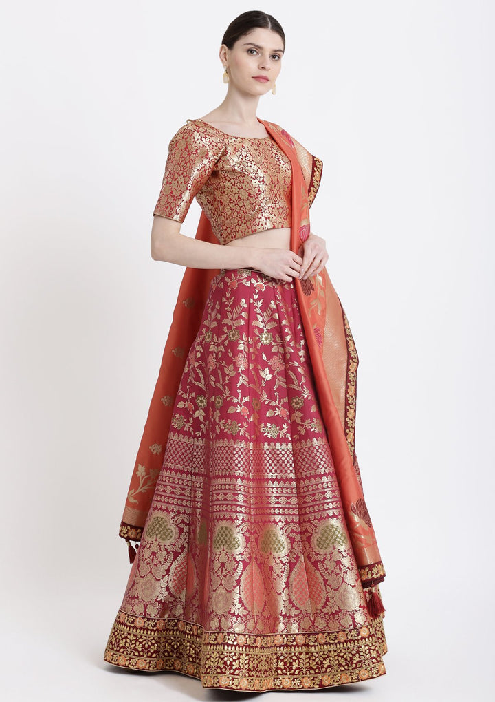 Red Gotapatti Banarasi Designer Lehenga-Koskii