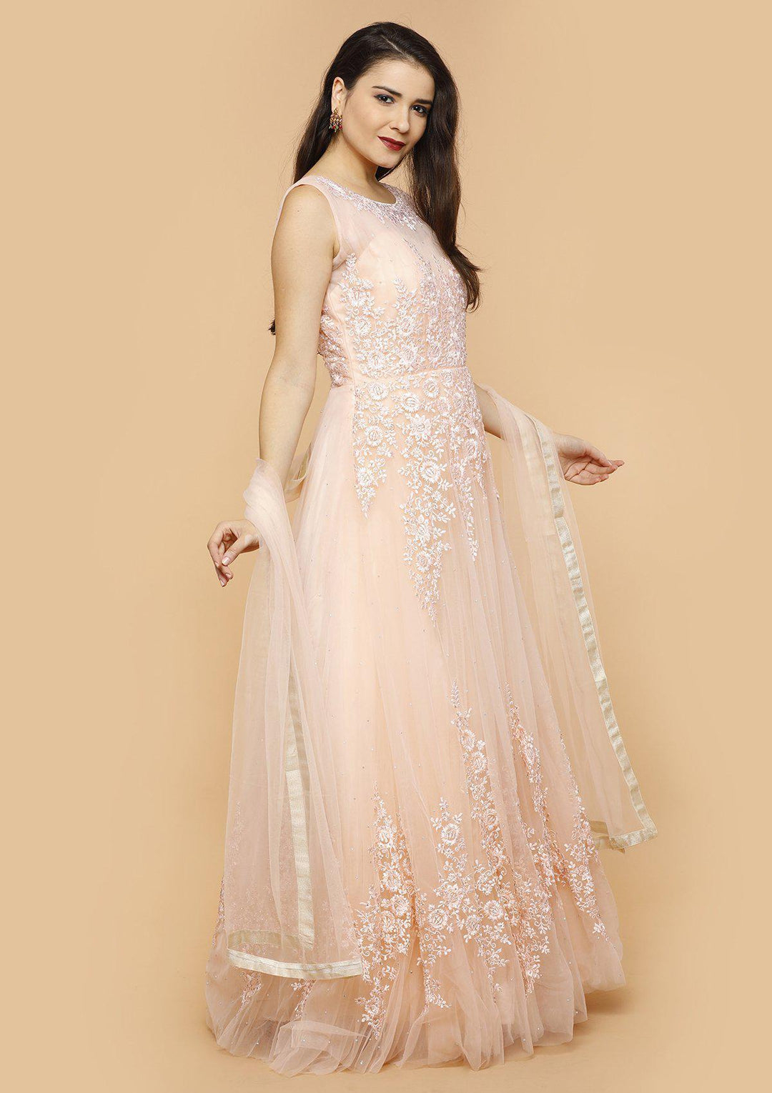 koskii blushing pink threadwork gown-Koskii