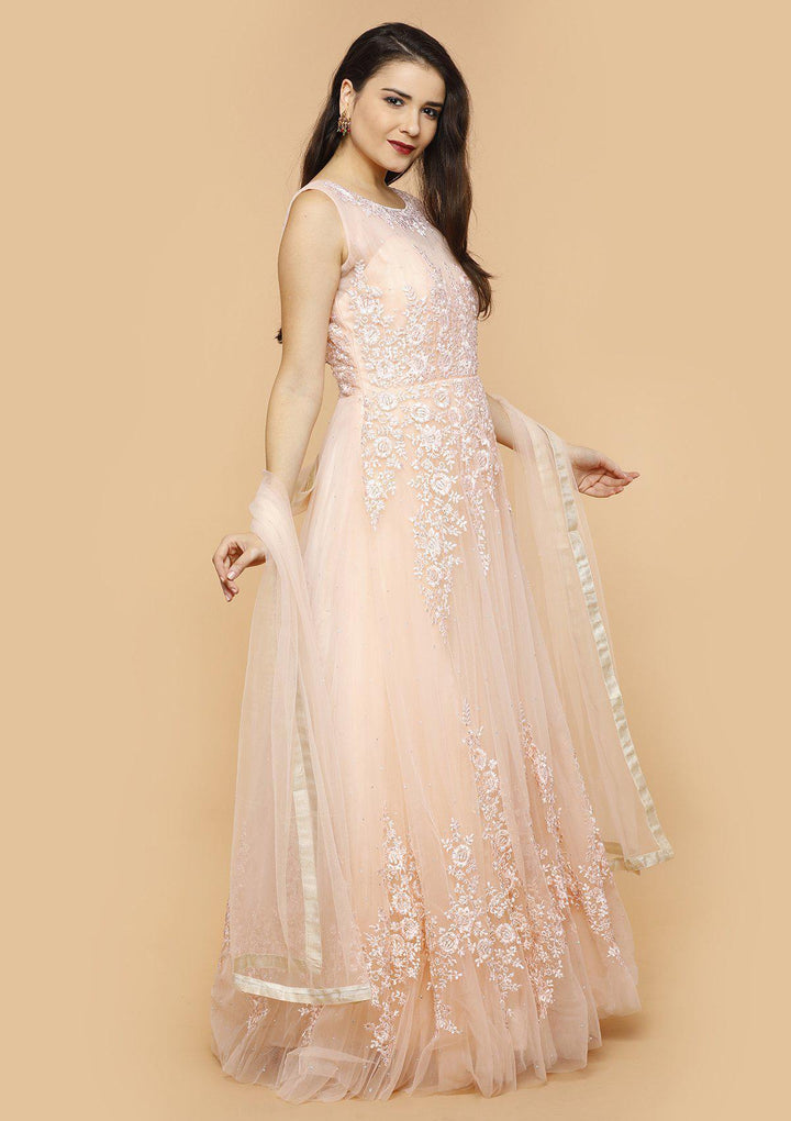 koskii blushing pink threadwork gown-Koskii