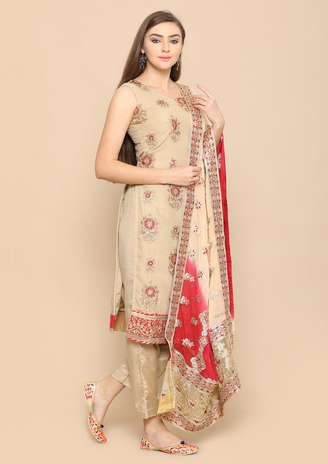 Beige and maroon designer salwar suit-Koskii