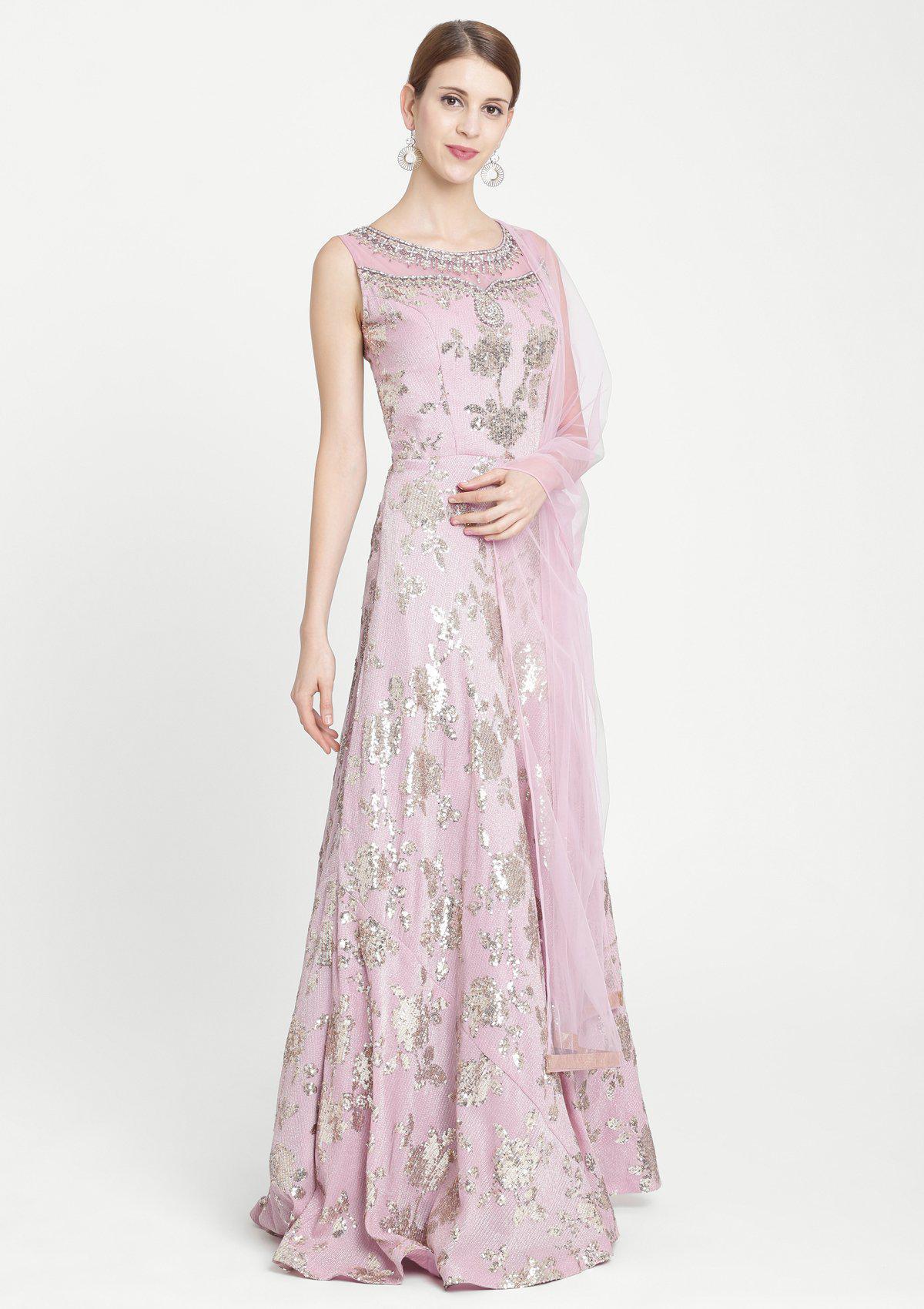 Lavender Sequins Georgette Designer Gown-Koskii
