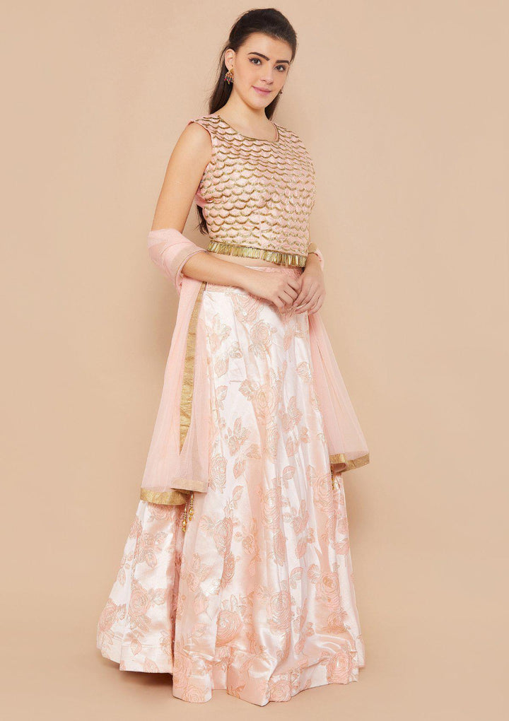 Rose Pink Cutdana Raw-silk Designer Lehenga-Koskii
