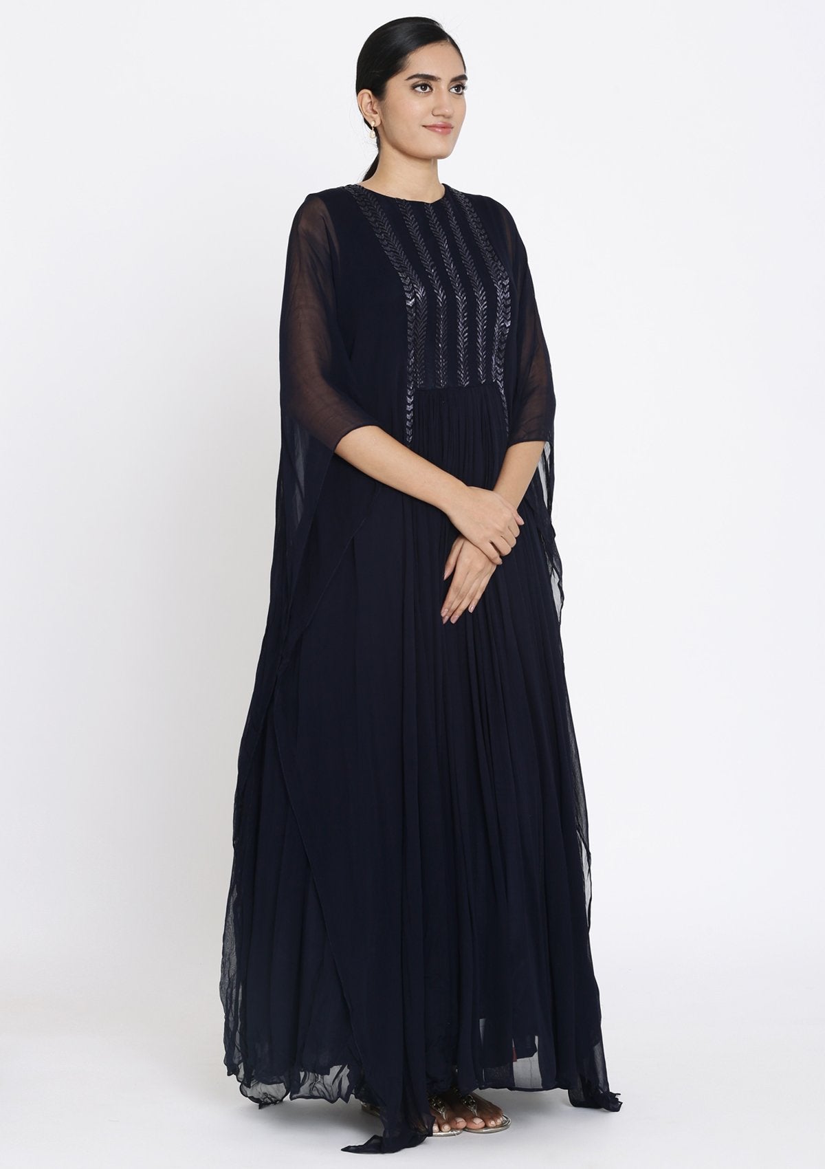 Navy Blue Cutdana Georgette Designer Gown - koskii