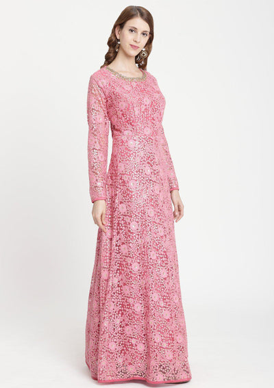 Pink Sequins Net Designer Gown-Koskii