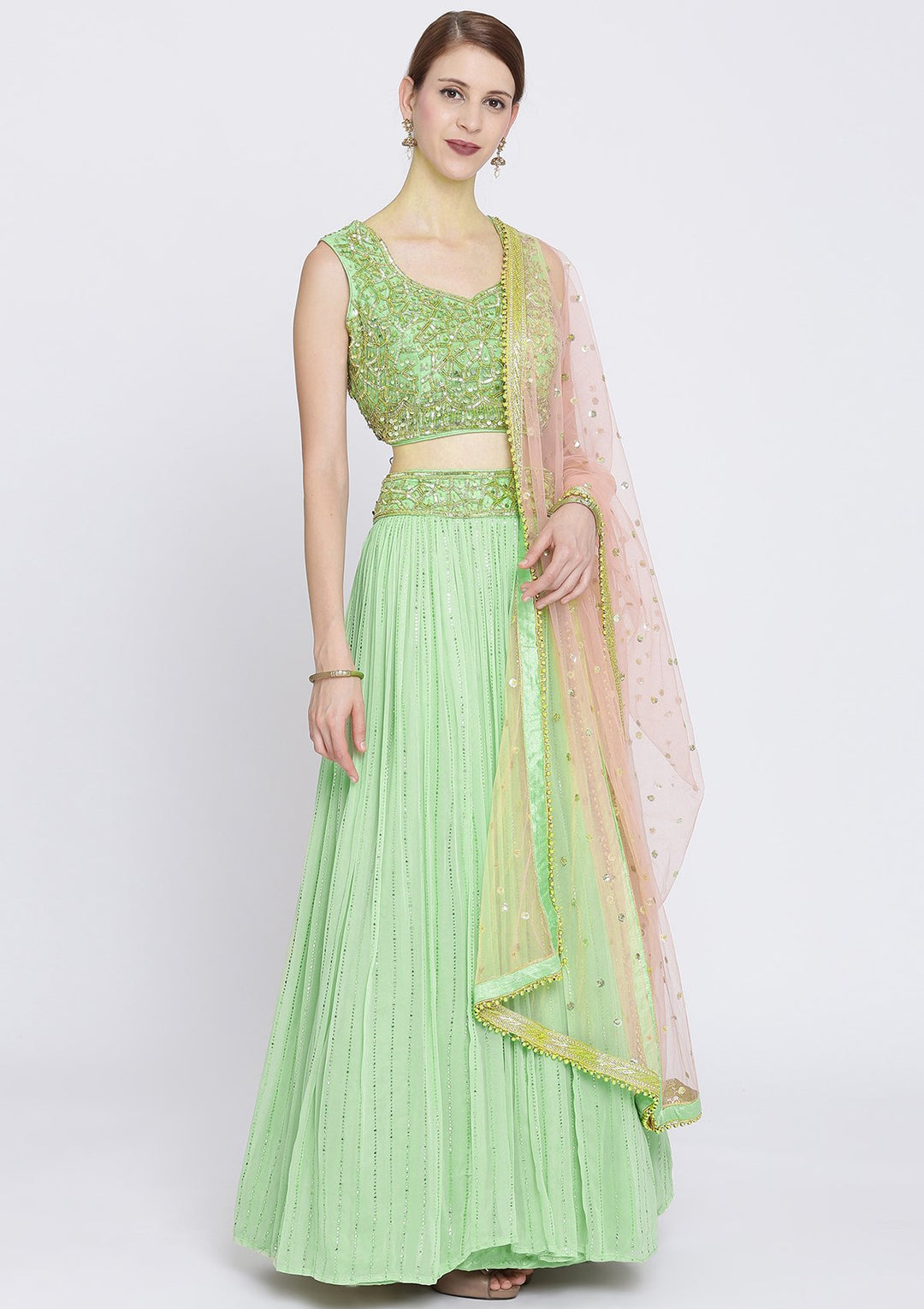 Pista Green Cutdana Georgette Designer Lehenga-Koskii