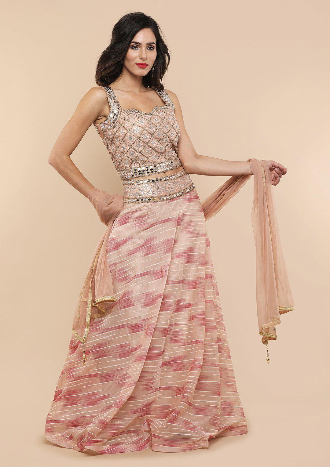 Dusty Rose Tissue Designer Lehenga-Koskii