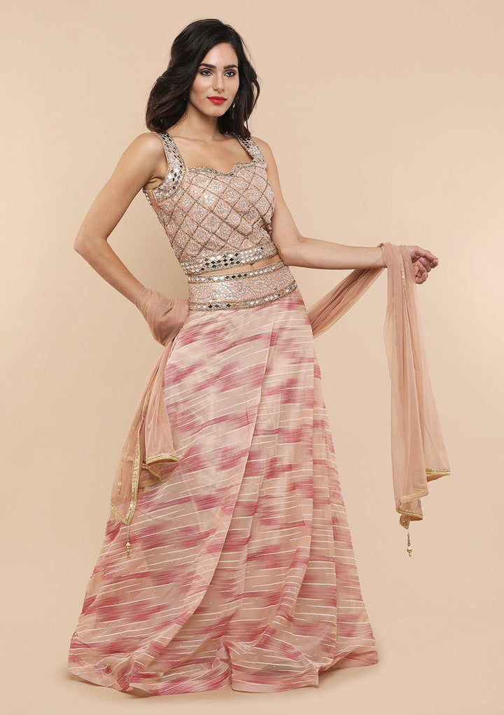 Dusty Rose Tissue Designer Lehenga-Koskii