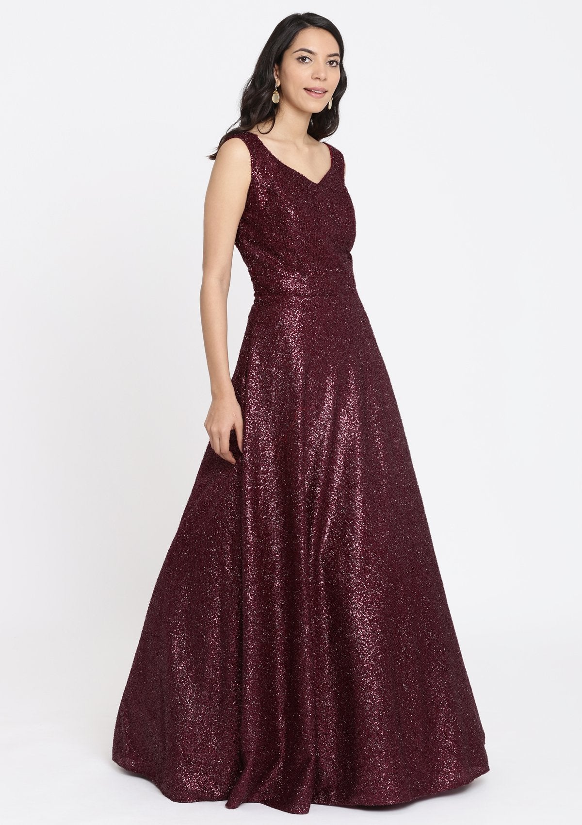 Maroon Sequins Imported Fabric Designer Gown-Koskii