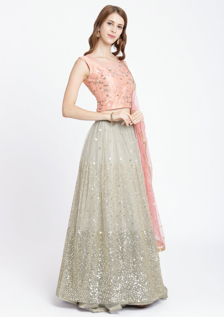 Pista Green Cutdana Net Designer Lehenga-Koskii