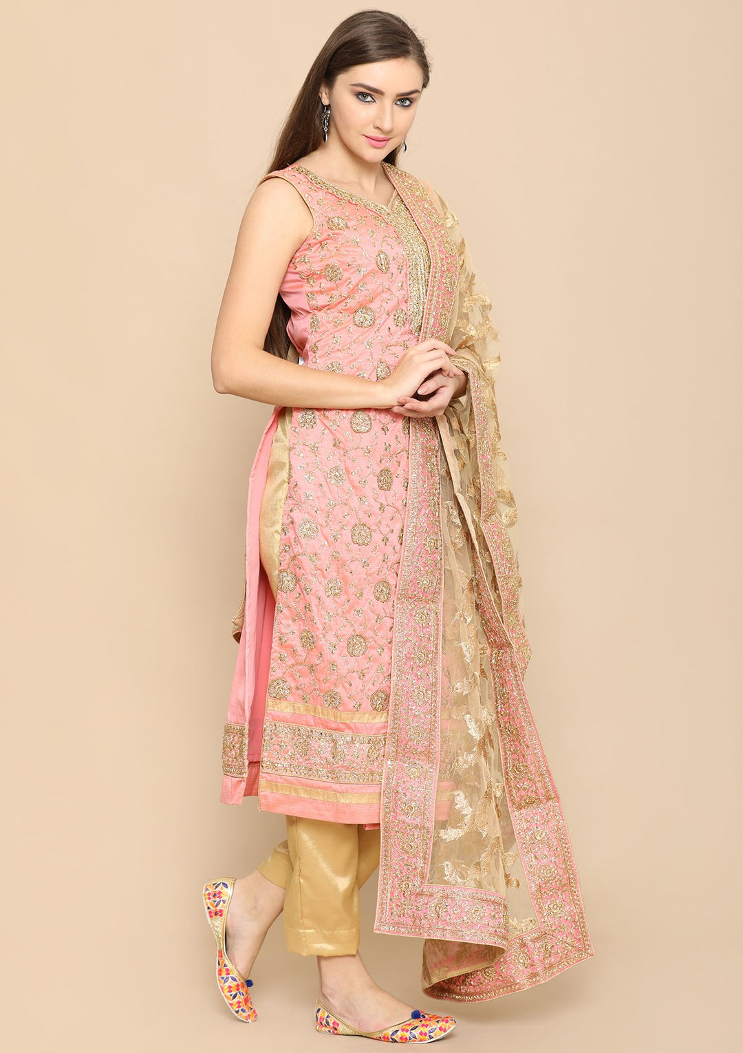 Pink and gold designer salwar suit-Koskii