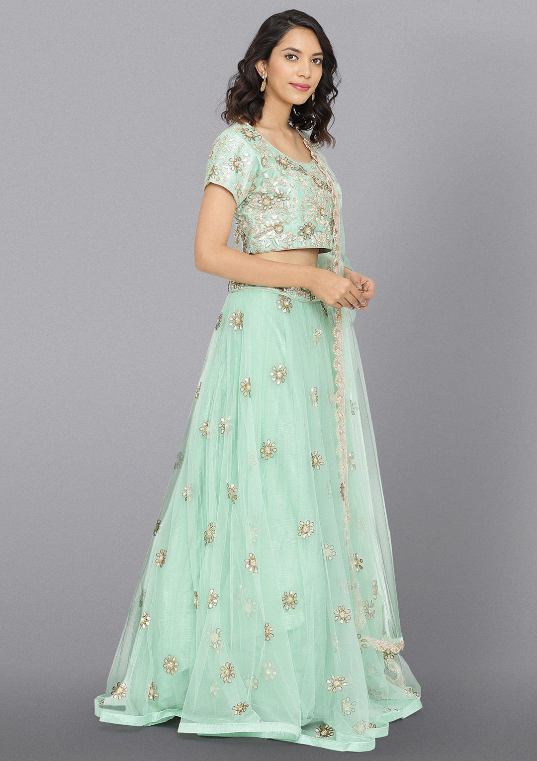 Pista Green Gotapatti Net Designer Lehenga-Koskii