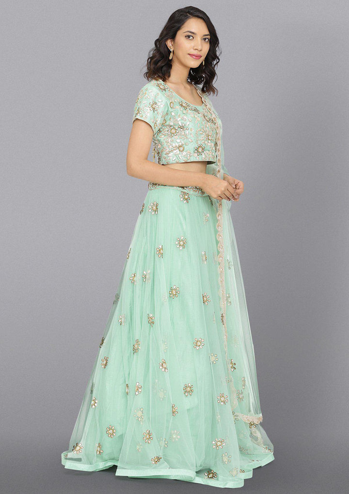 Pista Green Gotapatti Net Designer Lehenga-Koskii