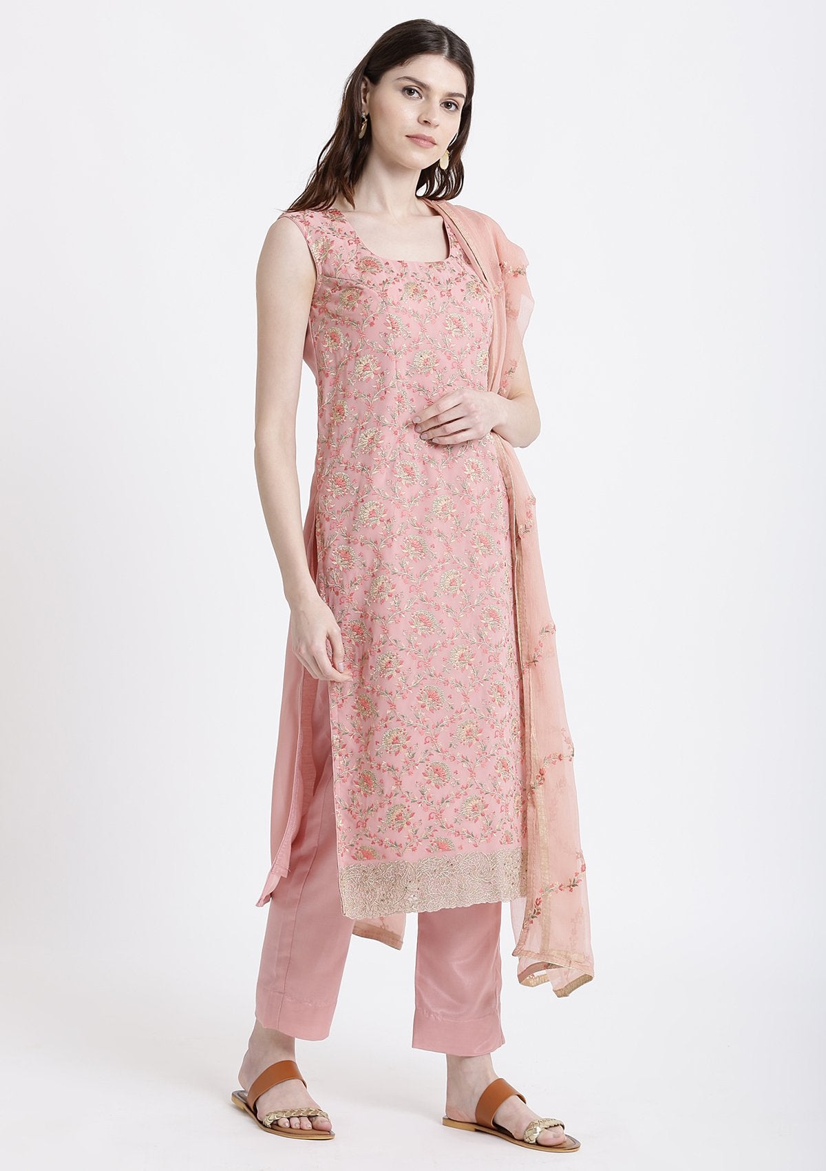Baby Pink Zariwork Georgette Designer Salwar Suit-Koskii