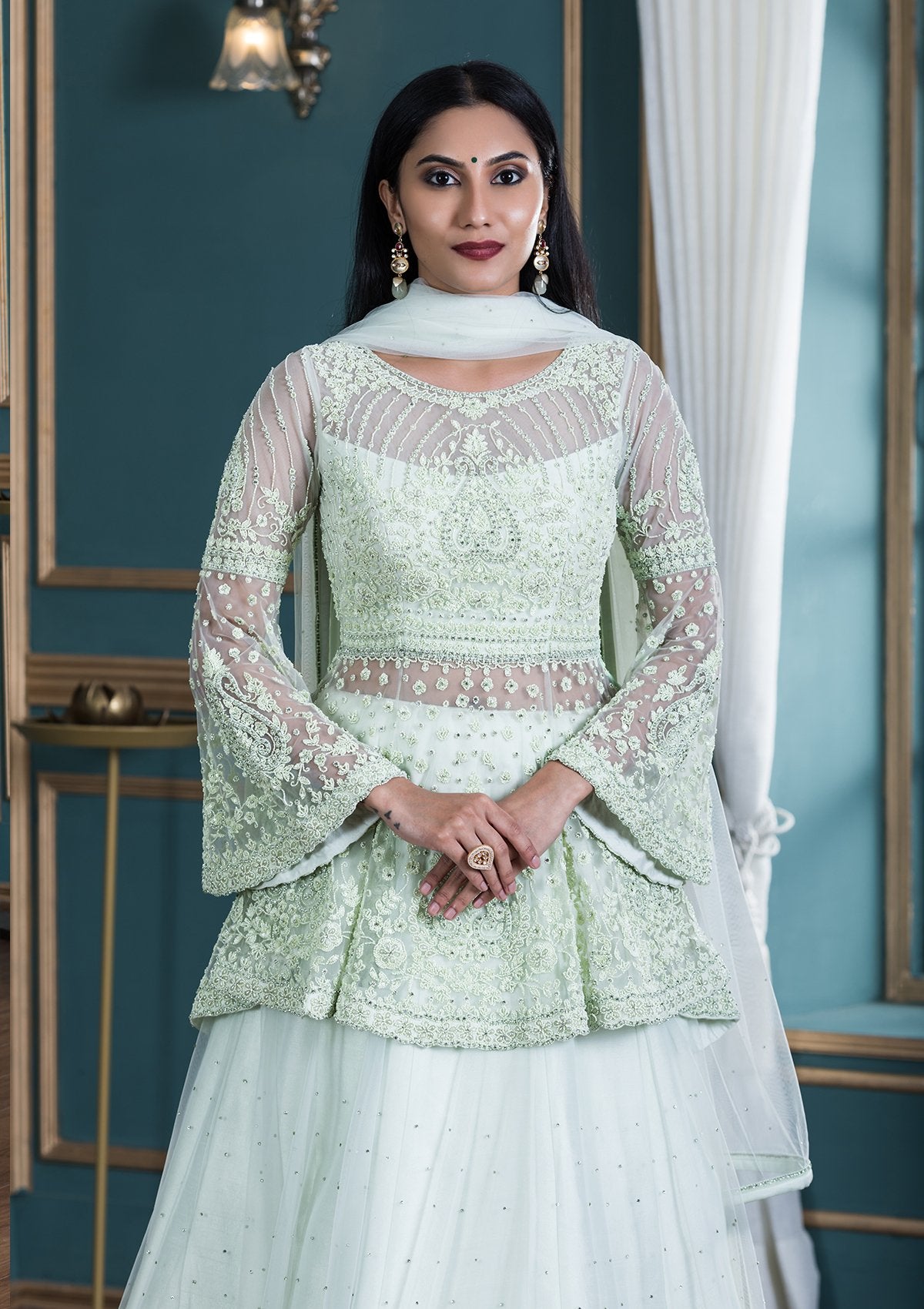 Koskii Pista Green Indo-Western Casual Gown-Koskii