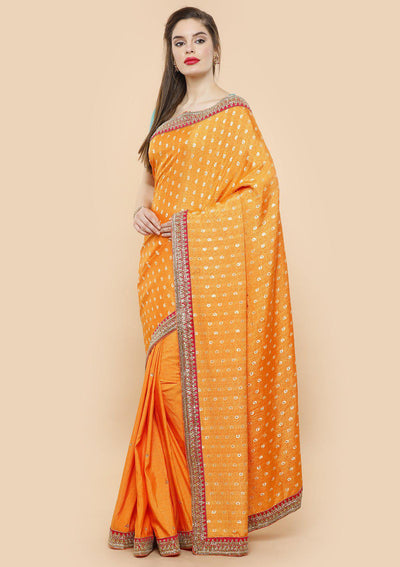 Orange and Gold Embellished Designer Silk Saree-Koskii