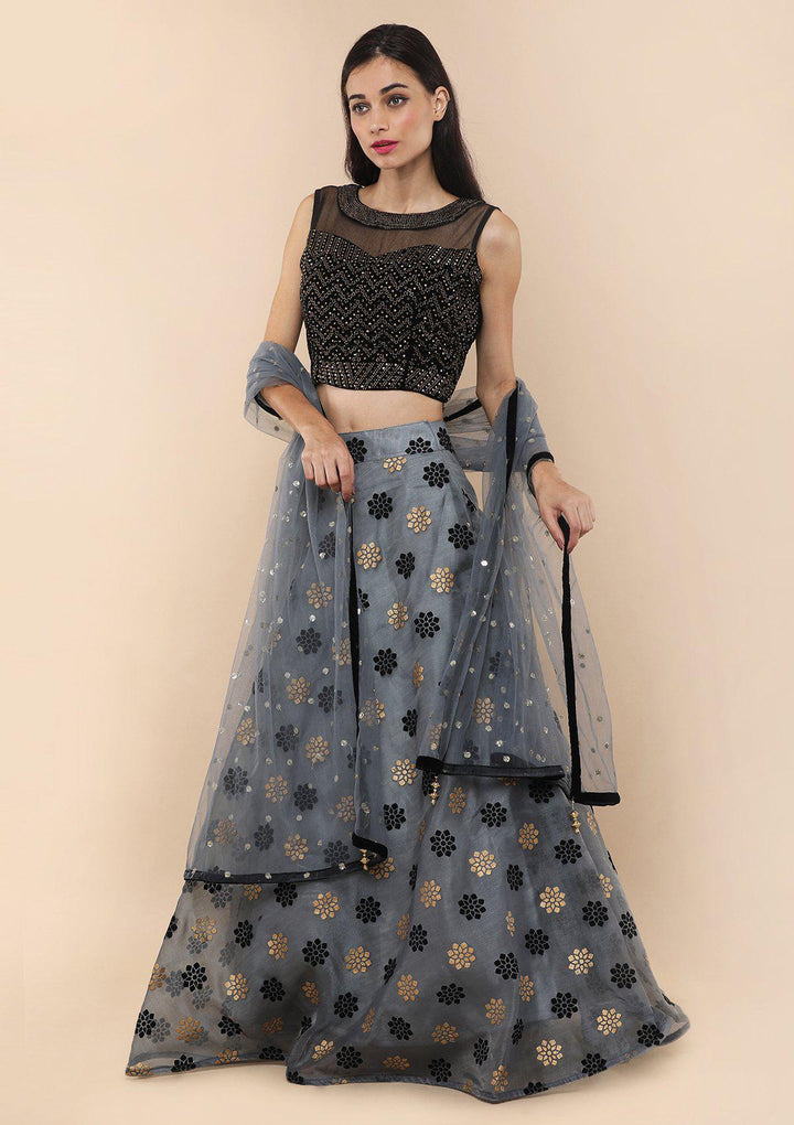 Koskii Grey Tissue Lehenga-Koskii