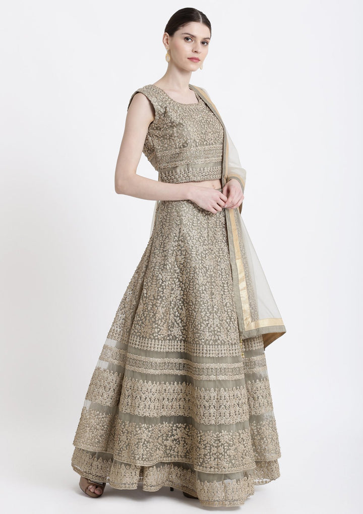 Pista Green Zariwork Net Designer Lehenga-Koskii