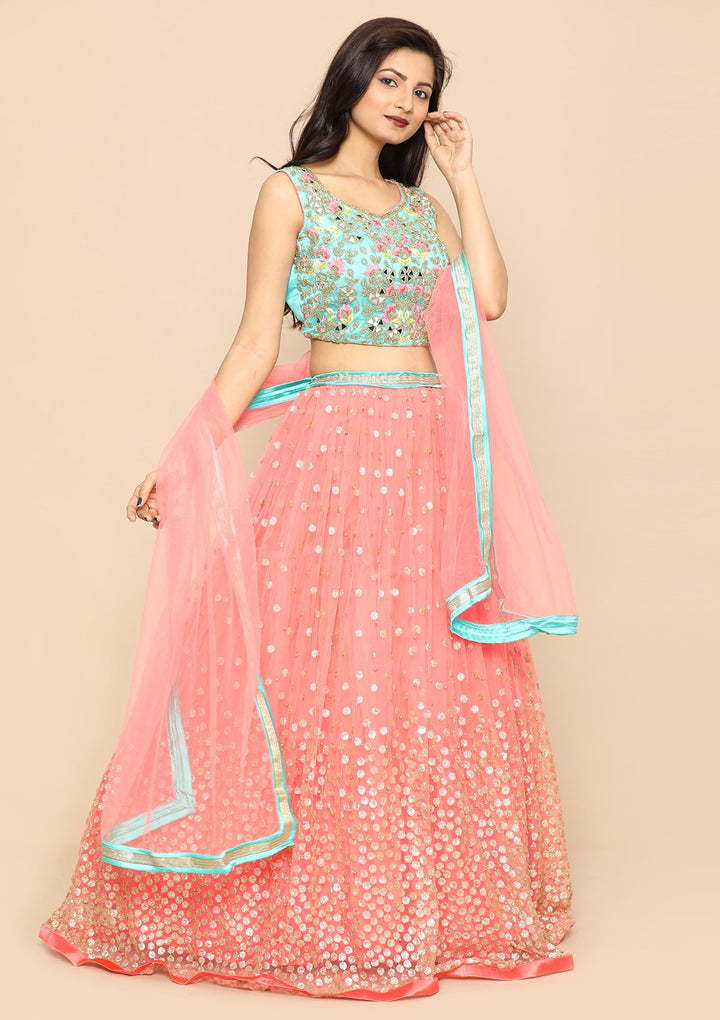 Pink Zardozi Satin Designer Lehenga-Koskii