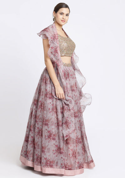 Lavender and Brown Sequins Tissue Designer Lehenga-Koskii