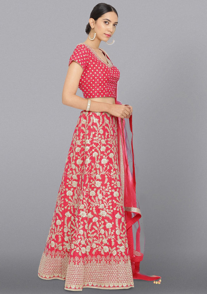 Rani Pink Zariwork Rawsilk Designer Lehenga-Koskii