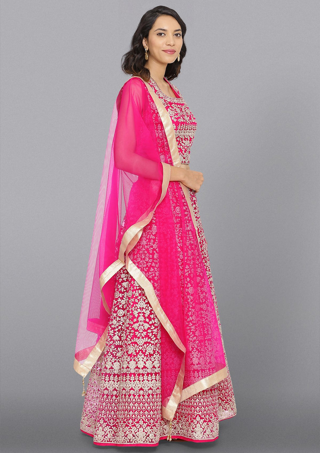 Rani Pink Zariwork Net Designer Lehenga-Koskii