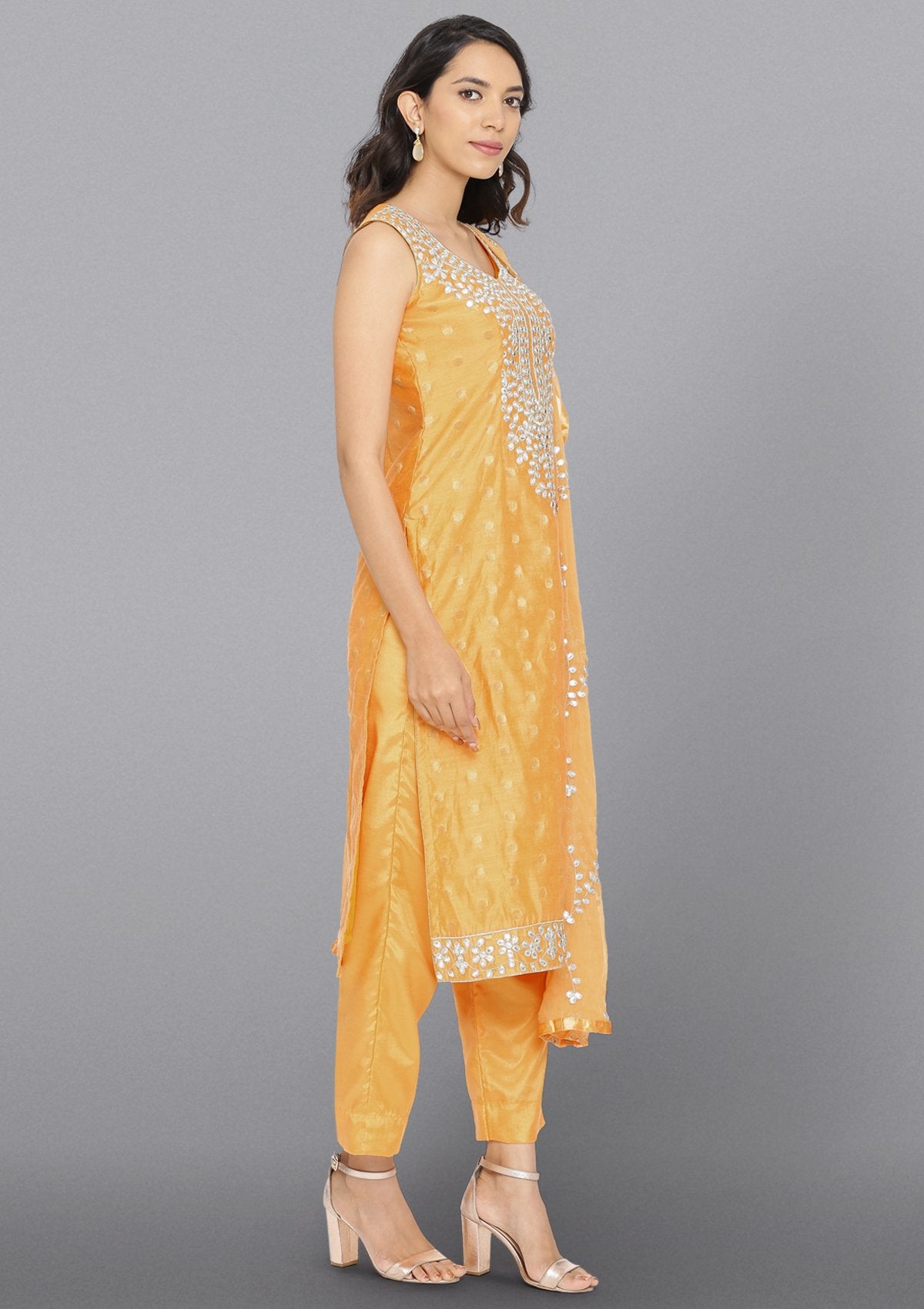 Yellow Gotapatti Chanderi Designer Salwar Suit-Koskii