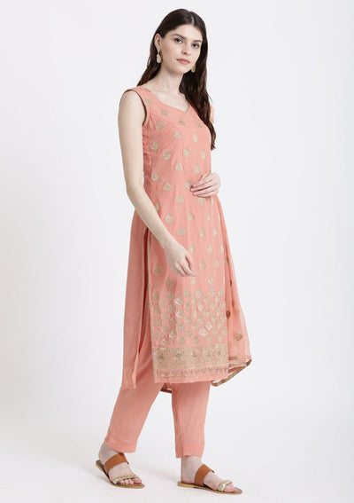 Peach Zari Work Semi Crepe Designer Salwar Suit-Koskii