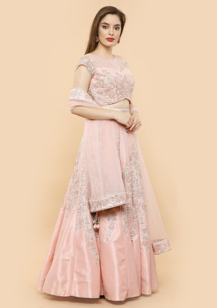 koskii baby pink raw silk bridal lehenga-Koskii