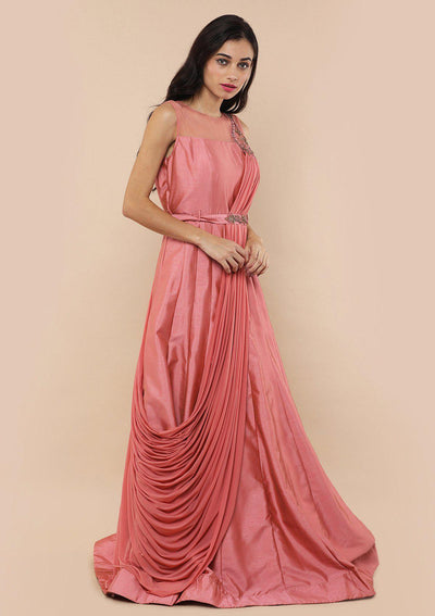 Pink Thread Work Silk Designer Gown-Koskii