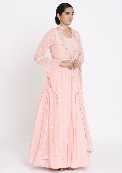 Pink Mirrorwork Georgette Designer Lehenga - koskii