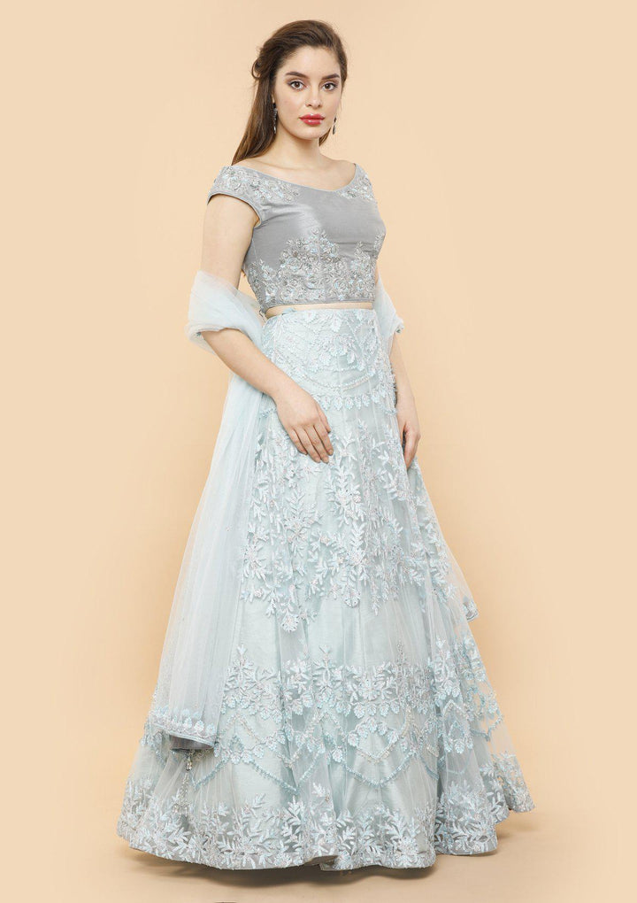 koskii pastel blue and grey bridal lehenga-Koskii