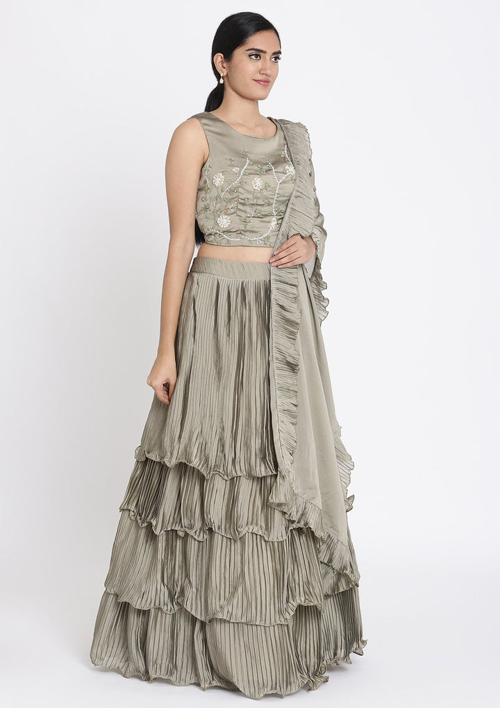 Mehendi Cutdana Georgette Designer Lehenga - koskii