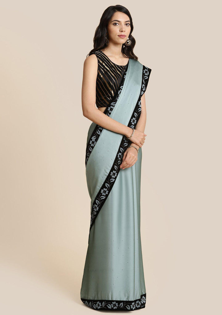 Sea Green Swarovski Georgette Designer Saree-Koskii