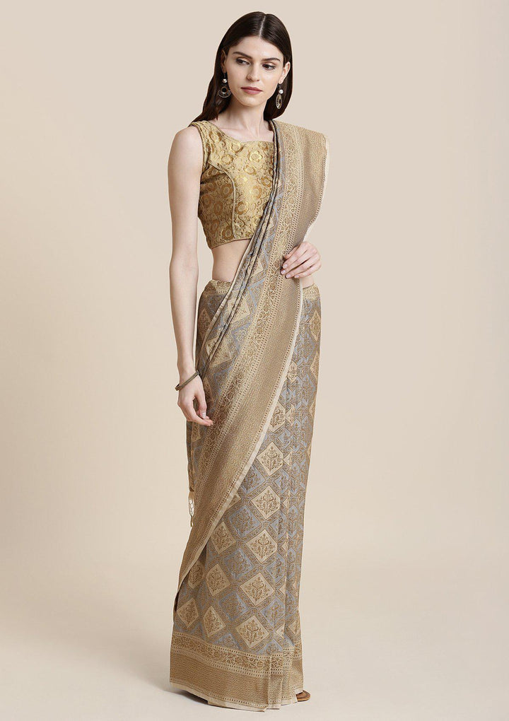 Fawn Zariwork Brocade Designer Saree-Koskii