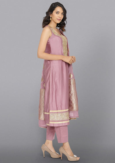 Lavender Zariwork Cotton Designer Salwar Suit-Koskii